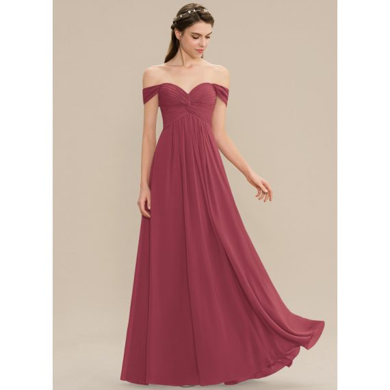 A-Line Off-the-Shoulder Floor-Length Chiffon Bridesmaid Dress With Ruffle