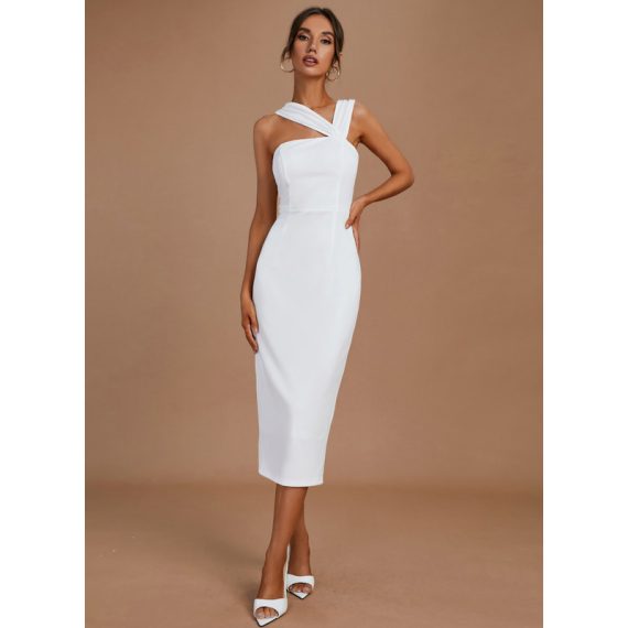 V-Neck Sleeveless Sexy Bodycon Cotton Blends Midi Dresses
