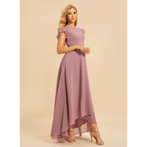A-line Scoop Asymmetrical Chiffon Bridesmaid Dress With Ruffle
