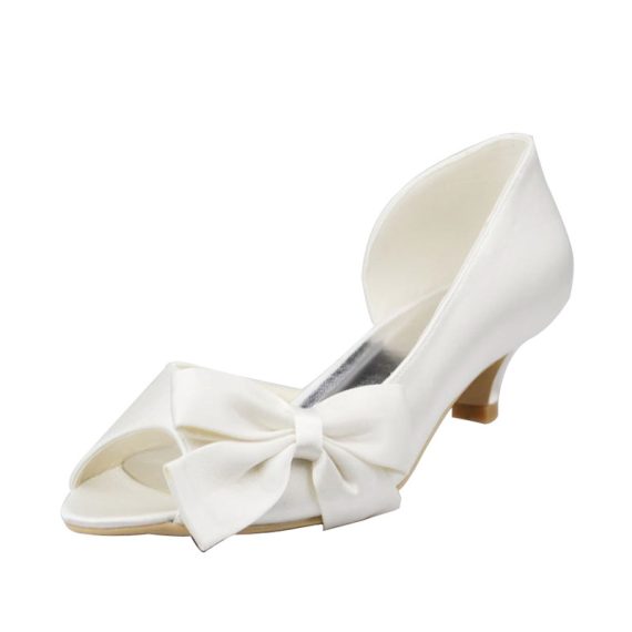 Women's Satin Low Heel Peep Toe With Bowknot