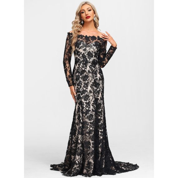 Trumpet/Mermaid Off the Shoulder Sweep Train Lace Evening Dress