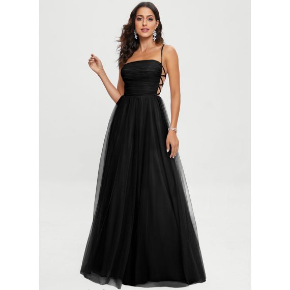 A-line Square Floor-length Tulle Prom Dresses