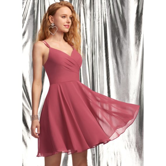 A-Line V-neck Short/Mini Chiffon Homecoming Dress With Ruffle