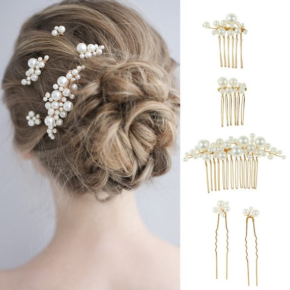 Combs & Barrettes/Headpiece With Pearl (Set of 5 pieces)