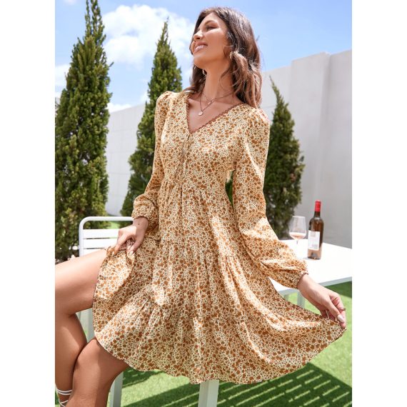 V-Neck Long Sleeves Casual A-line Chiffon Mini Dresses