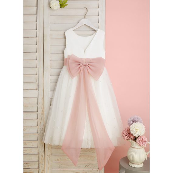 Scoop Tea-Length Tulle Flower Girl Dress