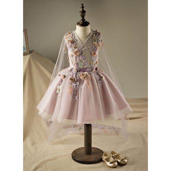 A-line V-Neck Knee-Length Organza/Tulle Flower Girl Dress
