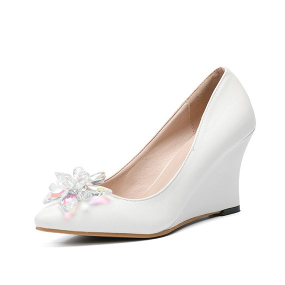 Women's Leather Wedge Heel Closed Toe With Rhinestone