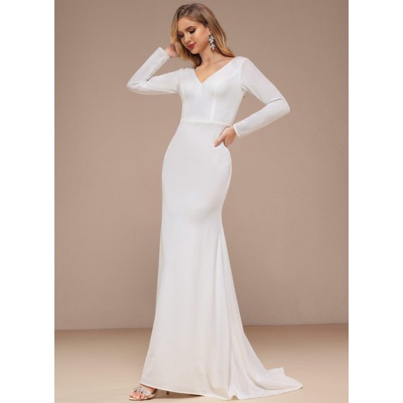 A-Line V-neck Sweep Train Chiffon Wedding Dress