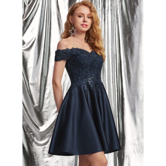 A-Line Off-the-Shoulder Short/Mini Satin Prom Dresses