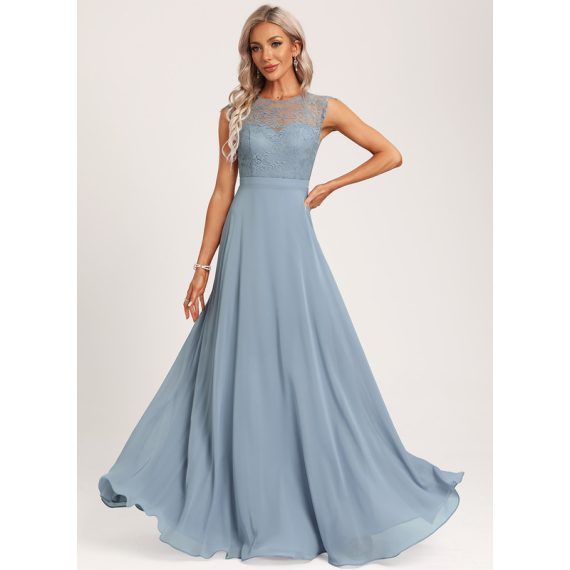 A-Line Scoop Floor-Length Chiffon Bridesmaid Dress