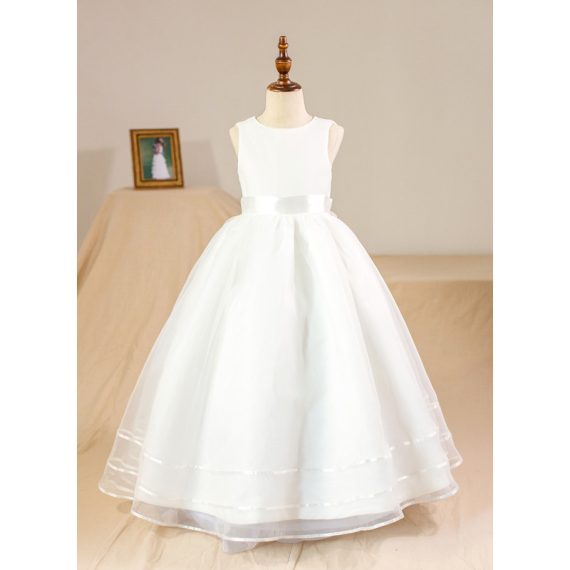 Ball-Gown/Princess Scoop Floor-Length Organza/Satin Flower Girl Dress