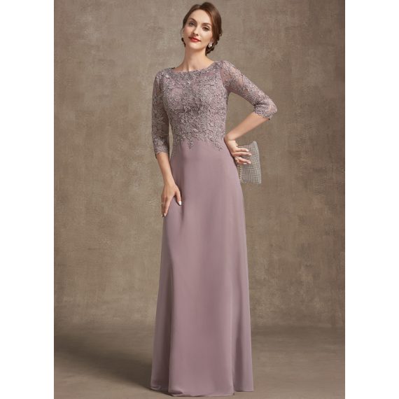 A-line Scoop Floor-length Chiffon Lace Mother of the Bride Dress