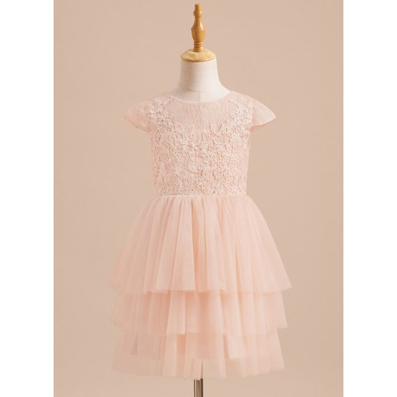 A-line Scoop Knee-Length Lace/Tulle Flower Girl Dress