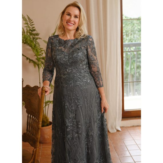 A-line Scoop Floor-Length Lace Evening Dress With Sequins