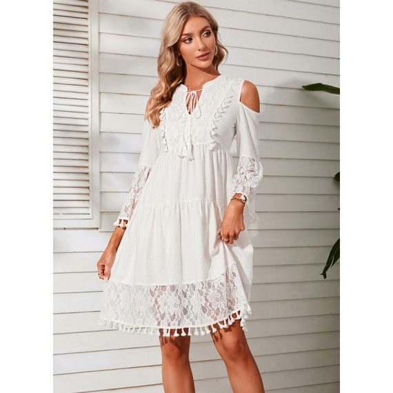 V-Neck 3/4 Sleeves Vacation A-line Polyester Mini Dresses
