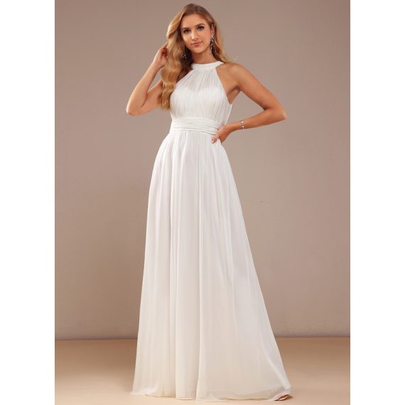 A-line High Neck Floor-Length Chiffon Wedding Dress With Ruffle