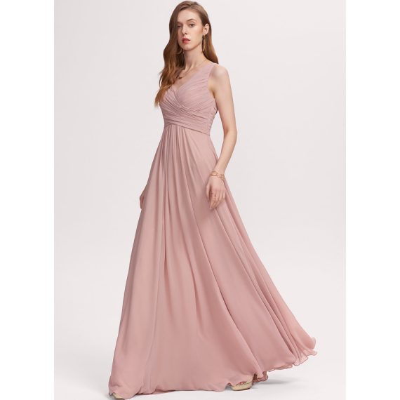 A-Line V-neck Floor-Length Chiffon Bridesmaid Dress With Pleated