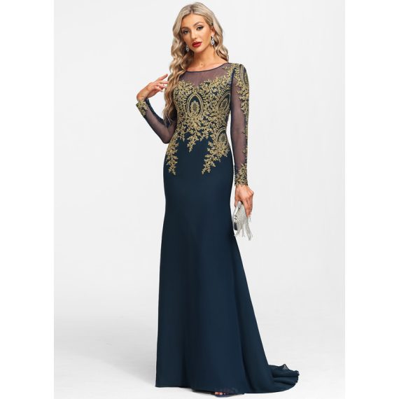 Trumpet/Mermaid Scoop Illusion Sweep Train Chiffon Lace Evening Dress