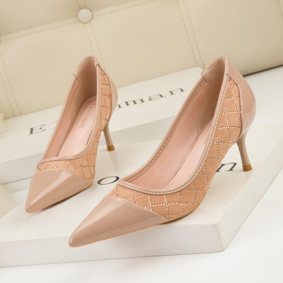 Women's Suede PU Stiletto Heel Closed Toe With Rhinestone shoes