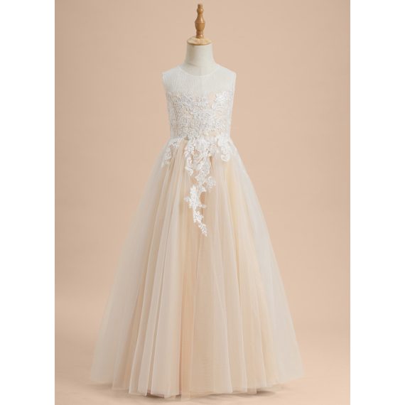 A-line Scoop Floor-Length Lace/Tulle Flower Girl Dress