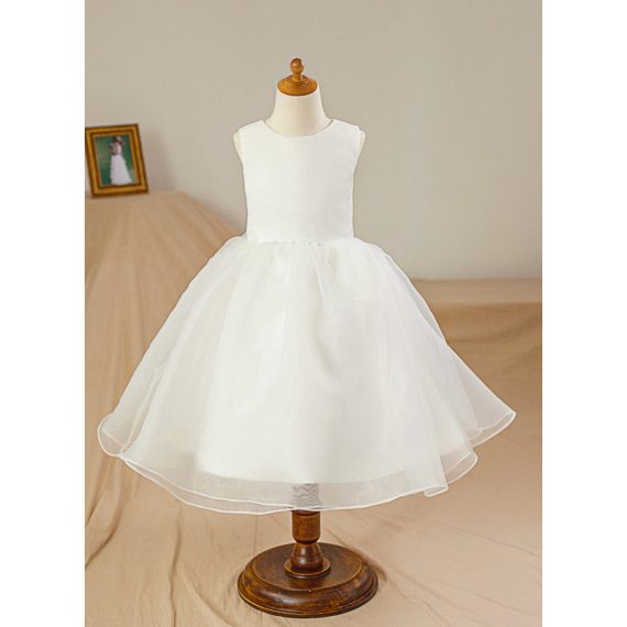 Ball-Gown/Princess Scoop Knee-Length Satin/Tulle Flower Girl Dress