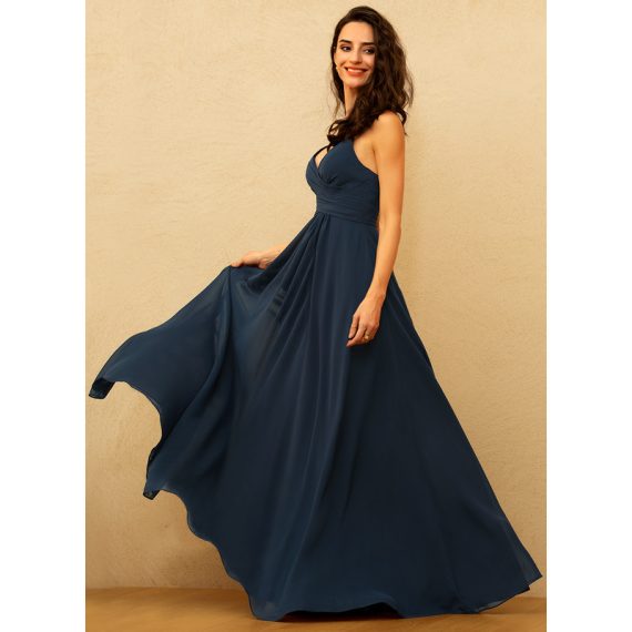 A-line V-Neck Floor-Length Chiffon Bridesmaid Dress With Pleated