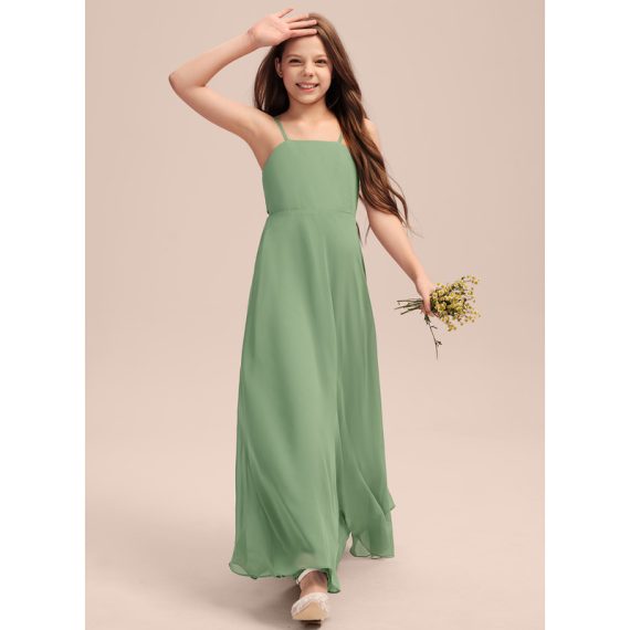 A-Line Square Floor-Length Chiffon Junior Bridesmaid Dress With Bow(s)