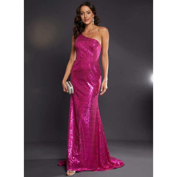 Trumpet/Mermaid One Shoulder Sweep Train Sequined Prom Dresses