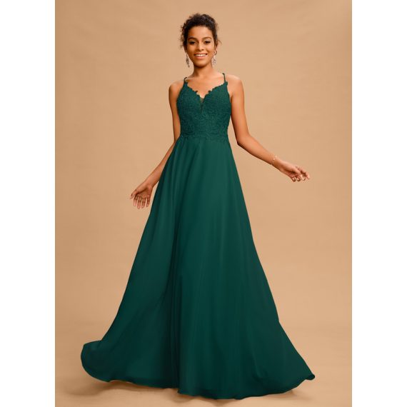 A-Line V-neck Floor-Length Chiffon Prom Dresses With Sequins