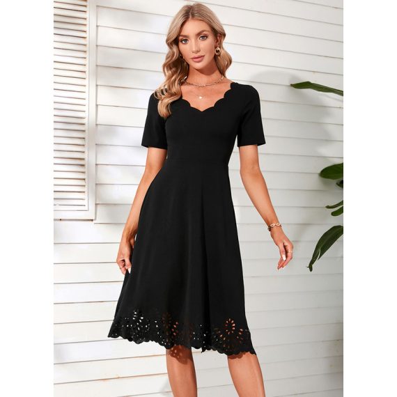 V-Neck Short Sleeves Elegant A-line Cotton Blends Midi Dresses