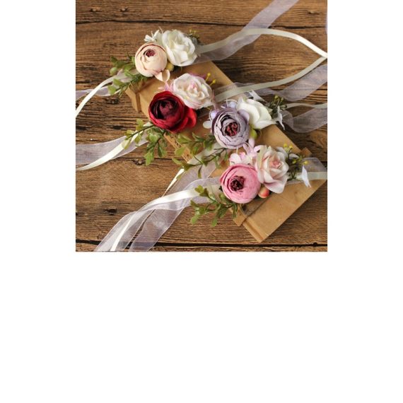 Girly Free-Form Silk Flower Wrist Corsage/Boutonniere/Wedding Bouquet sets - Wrist Corsage/Boutonniere