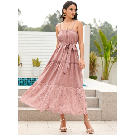 Square Neck Sleeveless Vacation A-line Polyester Midi Dresses