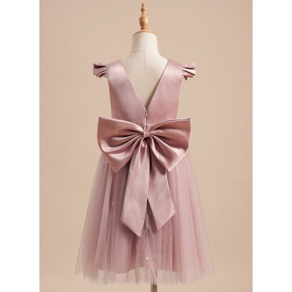 A-line Scoop Knee-Length Satin/Tulle Flower Girl Dress