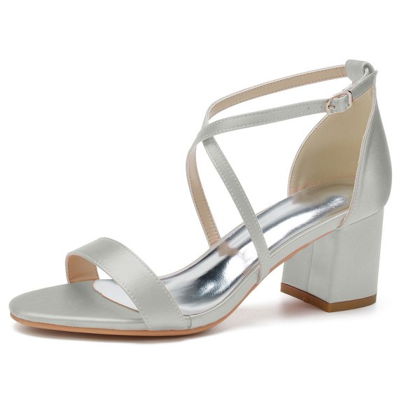 Women's Satin High Heel Block Heel open Toe With Adaptable Strap