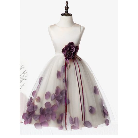 A-line Scoop Knee-Length Satin/Tulle Flower Girl Dress