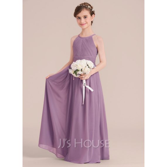 A-line Scoop Floor-Length Chiffon Flower Girl Dress
