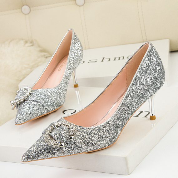 Women's Sparkling Glitter Stiletto Heel Closed Toe With Buckle shoes