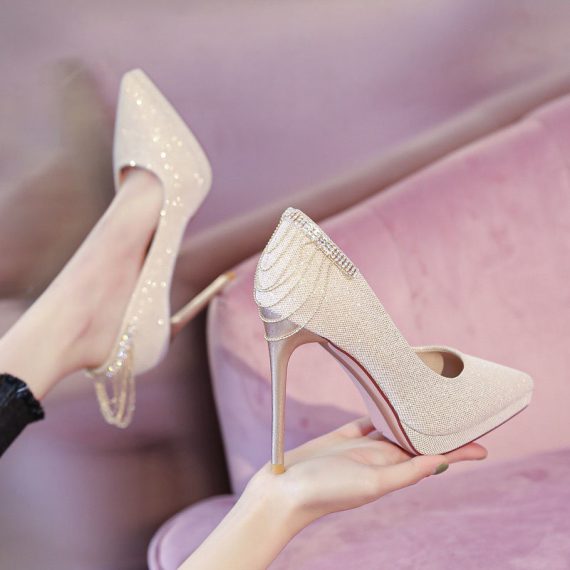Women's Glitter Stiletto Heel High Heel Closed Toe With Chain