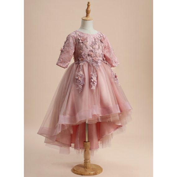 Ball-Gown/Princess Scoop Asymmetrical Tulle Flower Girl Dress