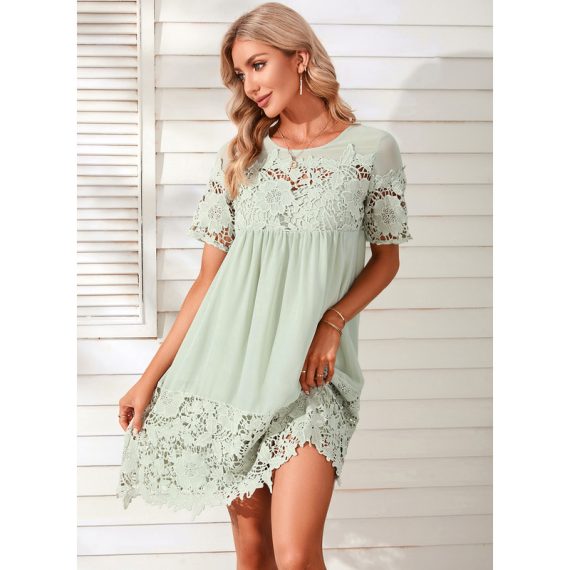 Round Neck Short Sleeves Casual Shift Chiffon Mini Dresses