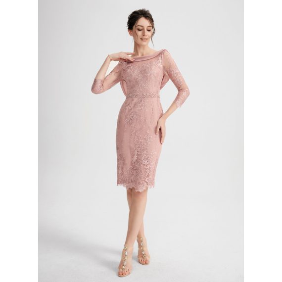 Sheath/Column Scoop Knee-Length Lace Cocktail Dress With Beading Sequins
