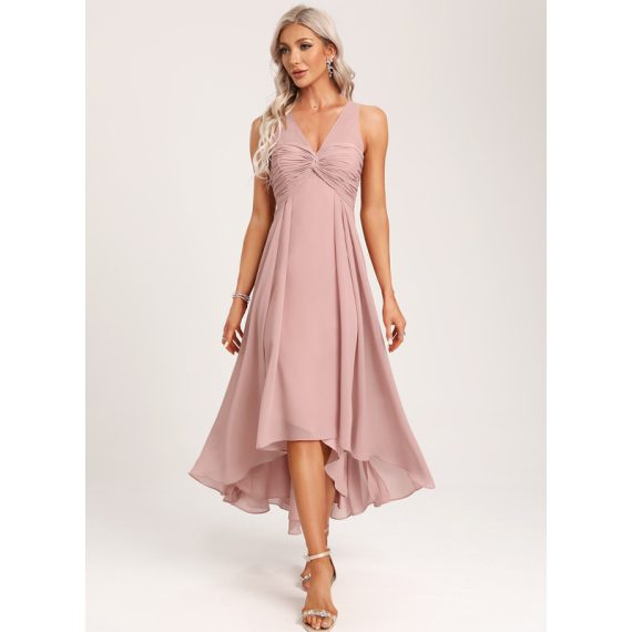 A-Line V-neck Asymmetrical Chiffon Bridesmaid Dress