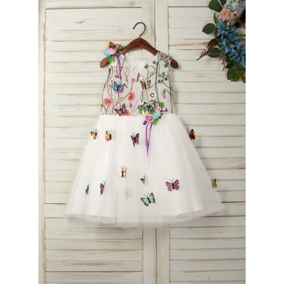 A-line Scoop Knee-Length Lace/Tulle Flower Girl Dress