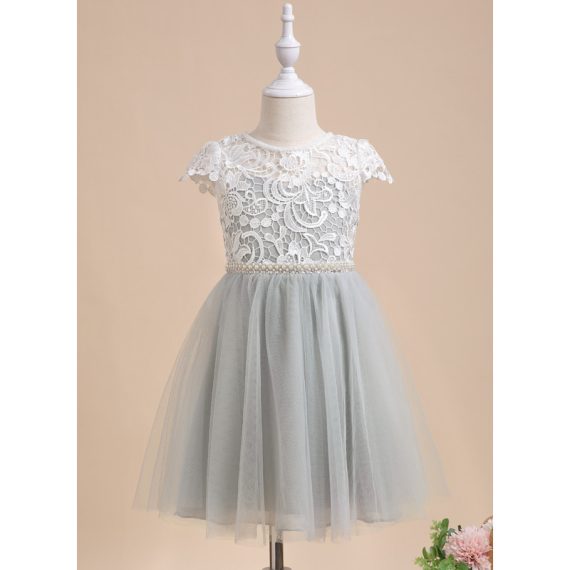 A-line Boat Neck Knee-Length Lace/Tulle Flower Girl Dress
