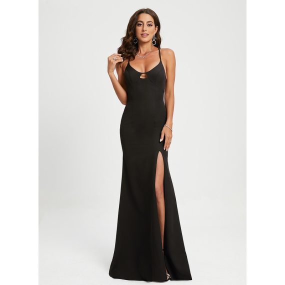 Trumpet/Mermaid Scoop Sweep Train Stretch Crepe Prom Dresses