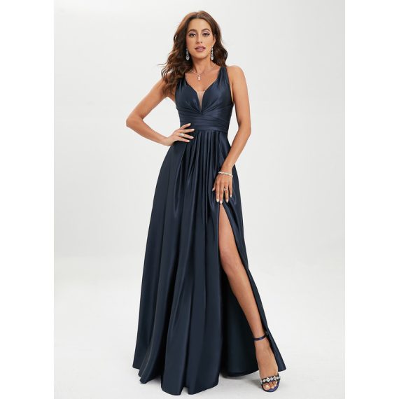 A-line V-Neck Floor-Length Prom Dresses