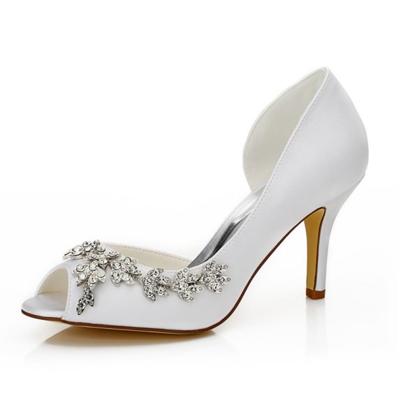 Women's Satin Stiletto Heel High Heel Peep Toe With Chain Rhinestone