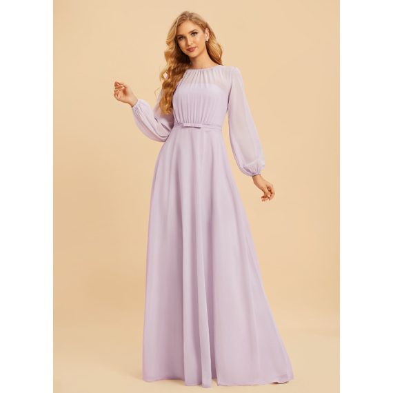A-Line Scoop Neck Floor-Length Chiffon Bridesmaid Dress With Bow(s)