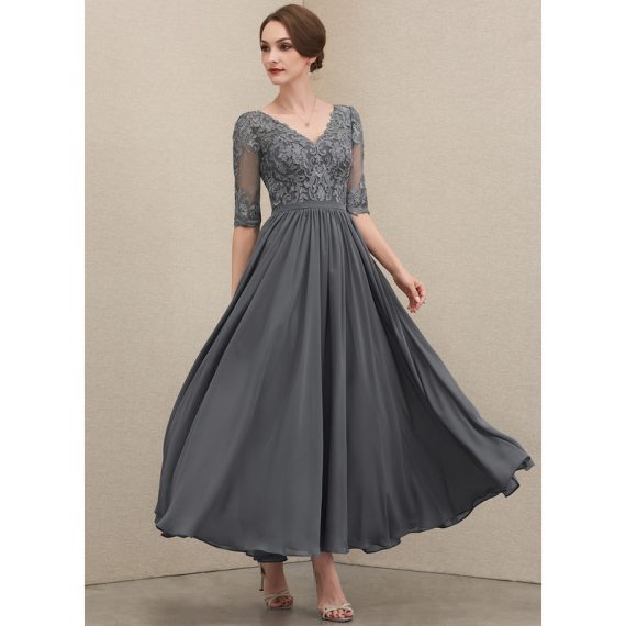 A-line V-Neck Ankle-length Chiffon Lace Mother of the Bride Dress